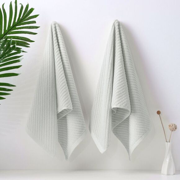 Hand Towels 100% Ribbed Cotton 2 Pcs Face Towels Gray - Picture 2 of 6